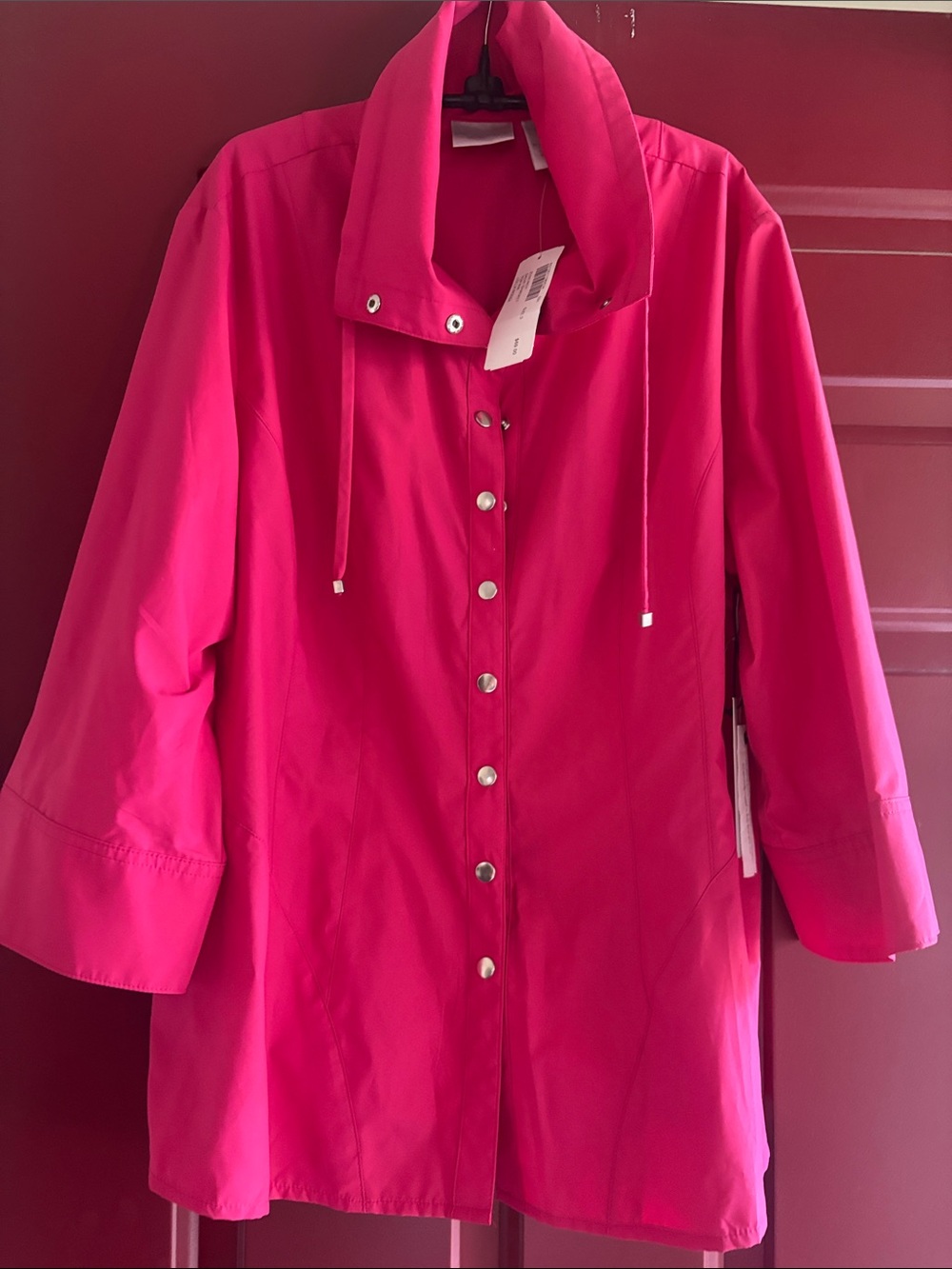 Zenergy by Chico’s Bright Pink Snap-Front Sadie Shacket Jacket in Lolla Rosa sz3